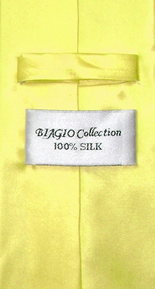 Juego de corbata y pañuelo Biagio 100 % SEDA color amarillo sólido para hombre Foto 2 de 2
