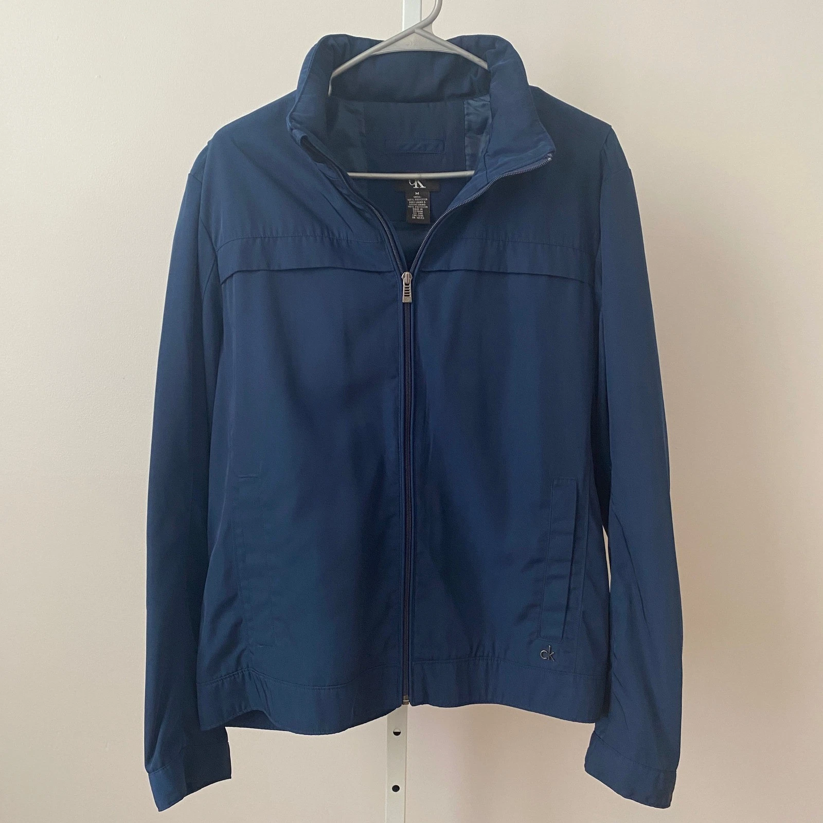 Calvin Klein Mens Blue Full Zip Jacket Lightweight Poly Lined Collar M