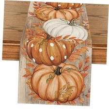  Polka Dot Pumpkin Eucalyptus Wood Fall Table 13" x 90", Table Runner Orange