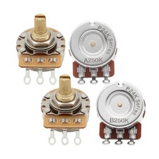 2 A250K 2 B250K Guitar Potentiometers Full Size Brass Short Split Shaft Pots