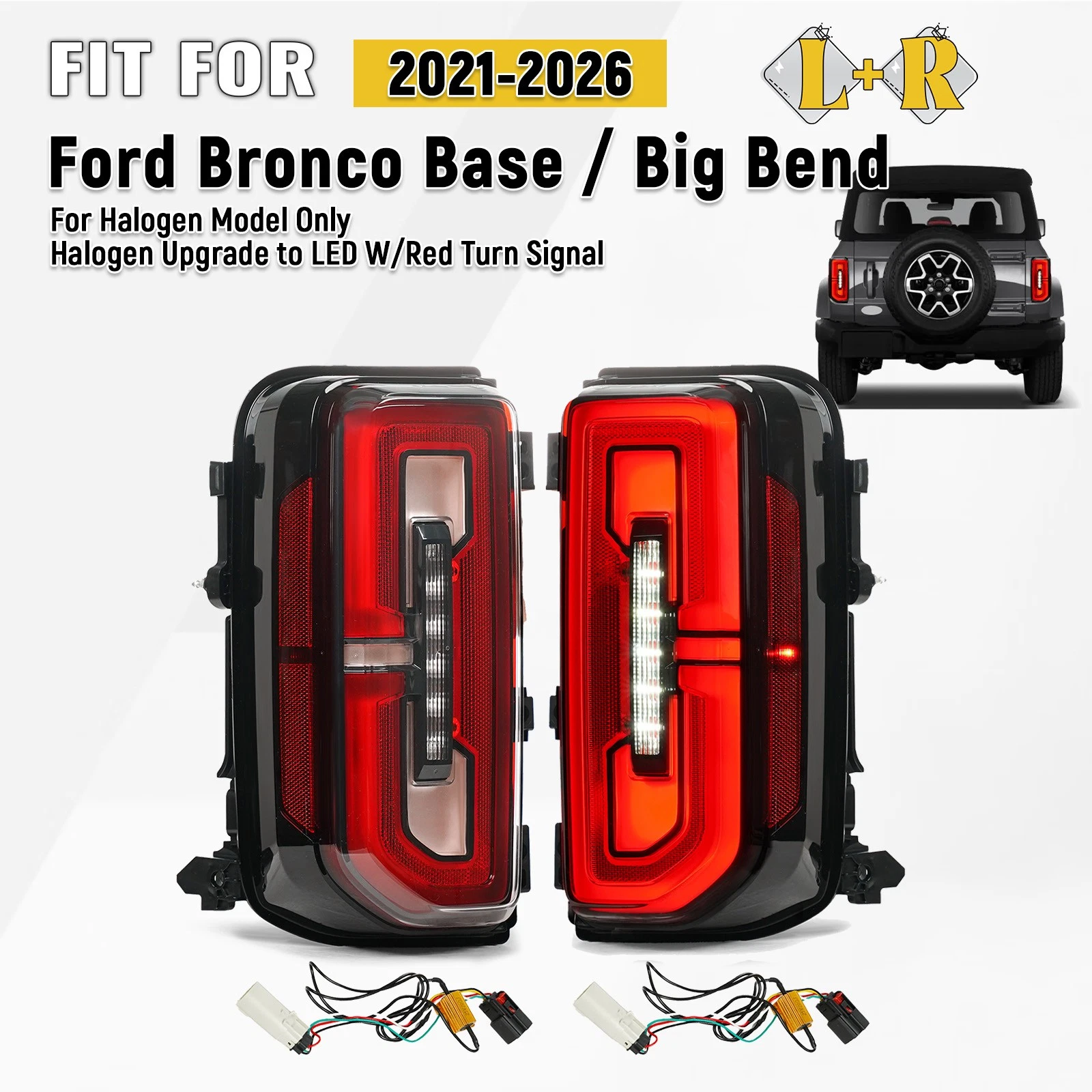 Halogen Upgrade LED Tail Lights For 2021-2026 Ford Bronco Base Left+Right Pair