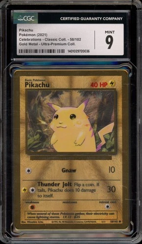 Pokemon Pikachu Celebrations Ultra-Premium Coll. Gold Metal Promo #58 CGC 9 Mint