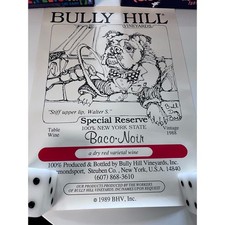 Vintage 1989 Bully Hill Vineyards Baco Noir Wine Poster Bulldog Walter S Taylor