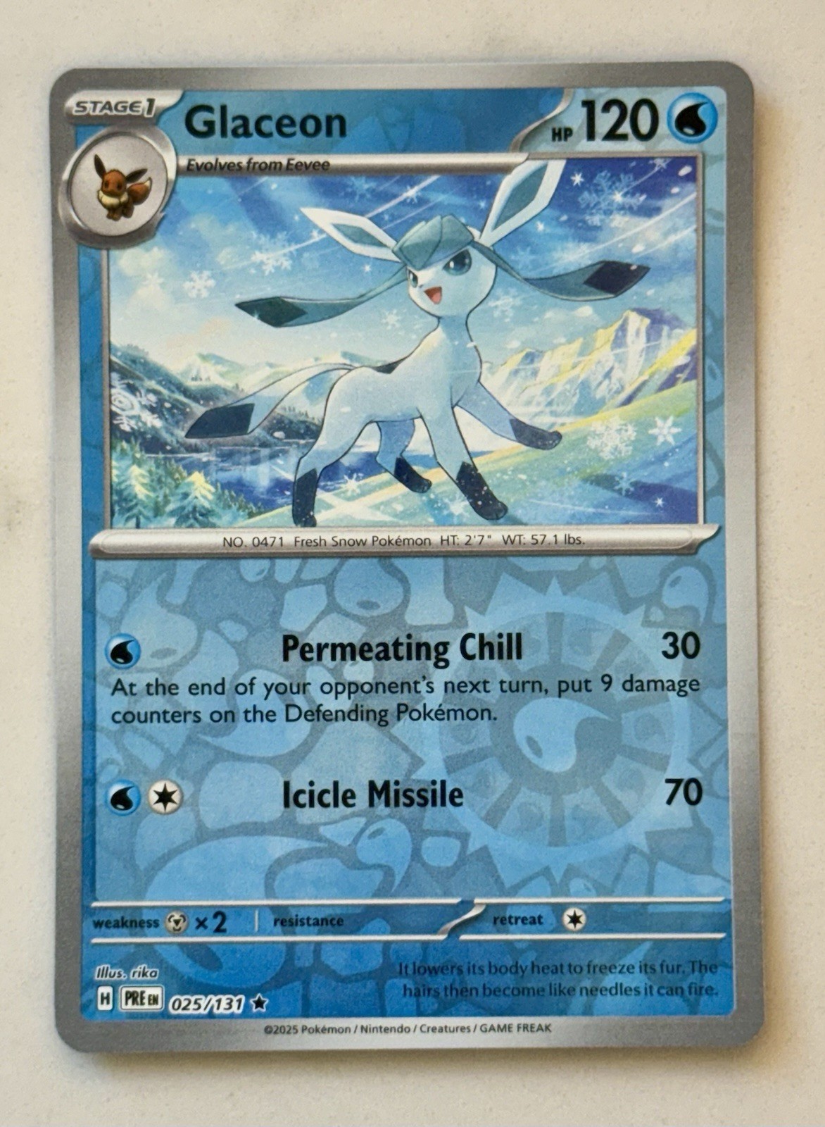 Pokemon Prismatic Evolutions Glaceon 025/131 Reverse Holo TCG - NM/Mint