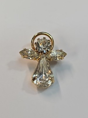 April Guardian Angel Pin Faceted Faux Gems Clear Body, Face & Wings