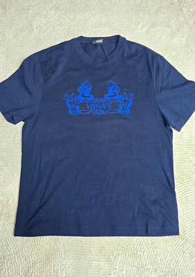 Versace Men's Navy Crew Neck Short Sleeve Logo Graphic Jersey T-Shirt Size L
