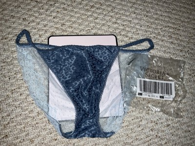 VICTORIA SECRET Stretch satin Cheeky Panty XL Animal Print Blue Mesh Silky