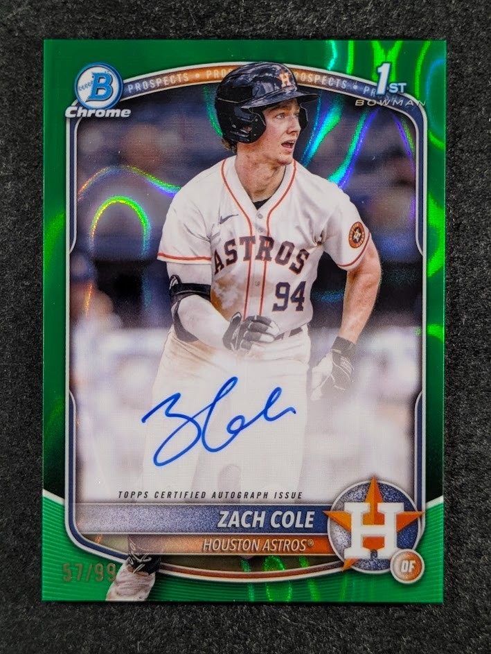2025 Bowman Chrome ZACH COLE 57/99 1st Auto Green Lava Refractor Prospects SP
