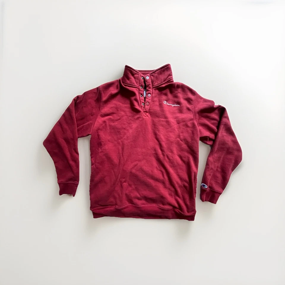 Pullover polar de golf Champion granate manga larga 1/4 botón talla XL Foto 2 de 2