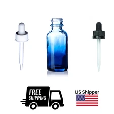 Cobalt Blue 1oz Glass Bottles w/ Droppers – Black or White Cap – Free Ship USA