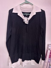 Cable Gauge Women s Size M Navy Blue Collared Sweater