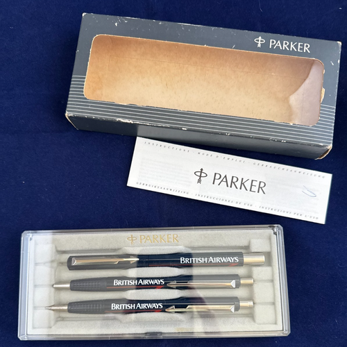 NIB Vintage Parker British Airways 3 Pen Pencil Set w/ Box Case ...