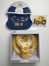 Baby Shower gift CONSTRUCTION Plate Bowl Cup Fork Spoon Silicone BIB Teether 7pc