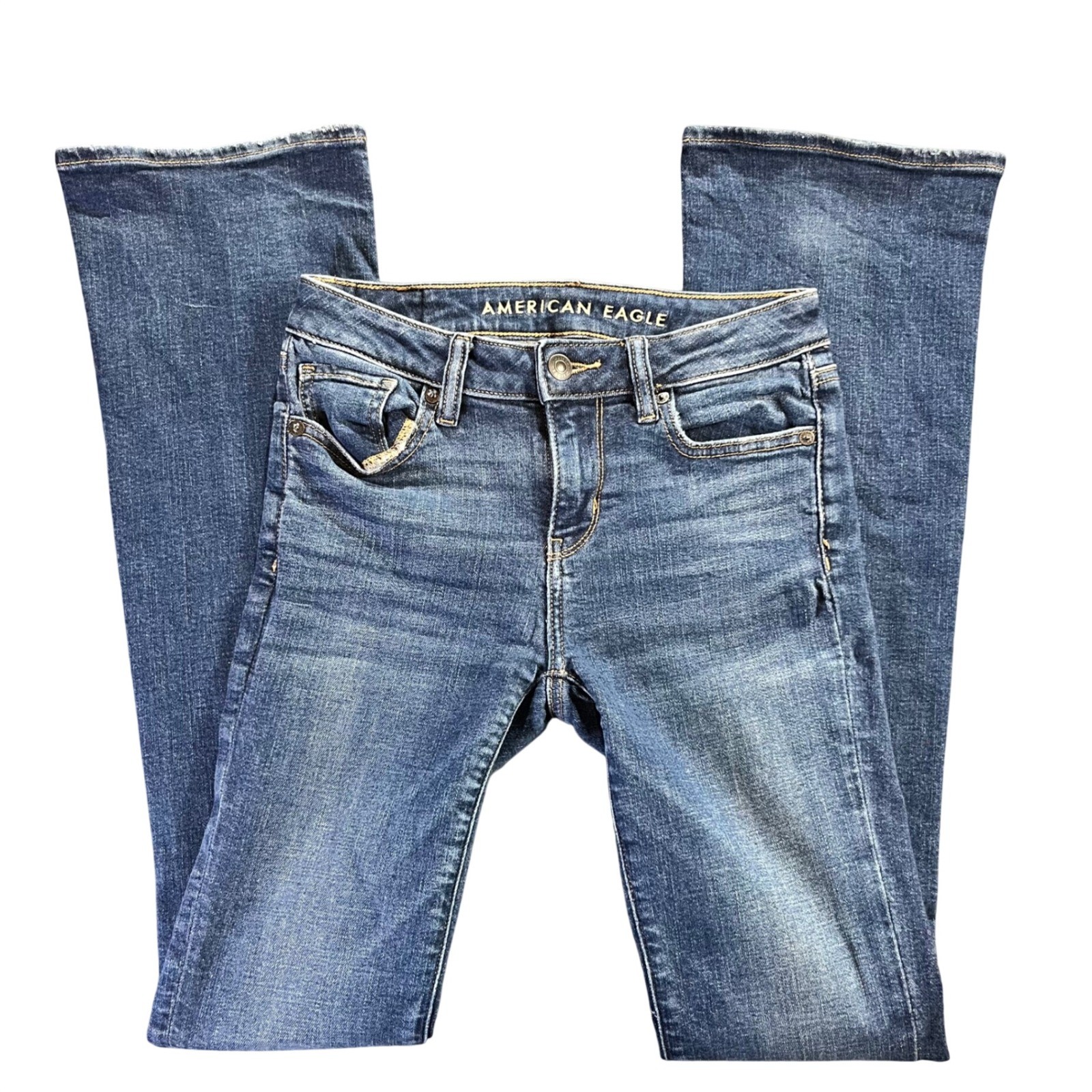 American Eagle Kick Boot Jeans Medium Wash Stretch Denim Womens 00 Long