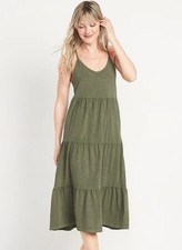 Old Navy Women’s Size XS Tiered Slub-Knit Midi Cami Swing Green Dress - NWT