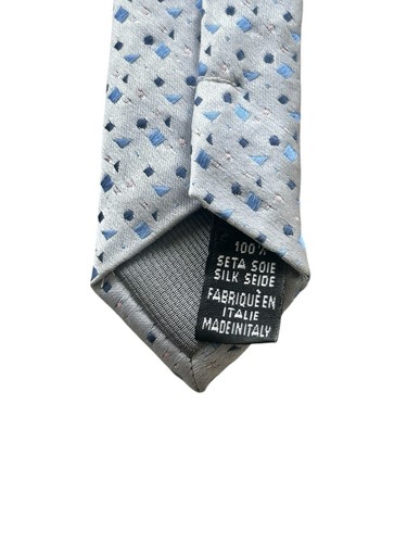 Brioni Cravatta Seta Uomo Azzurro Motivo Geometrico Made in Italy 4” - Foto 4 di 6