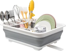 Tiawudi Collapsible Dish Drying Rack, Pop Up Dinnerware Drainer, Portable Plate 