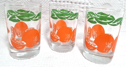 3 Anchor Hocking Orange Juice Glasses  Vintage 1987 Weighted Bottom VGC 54L