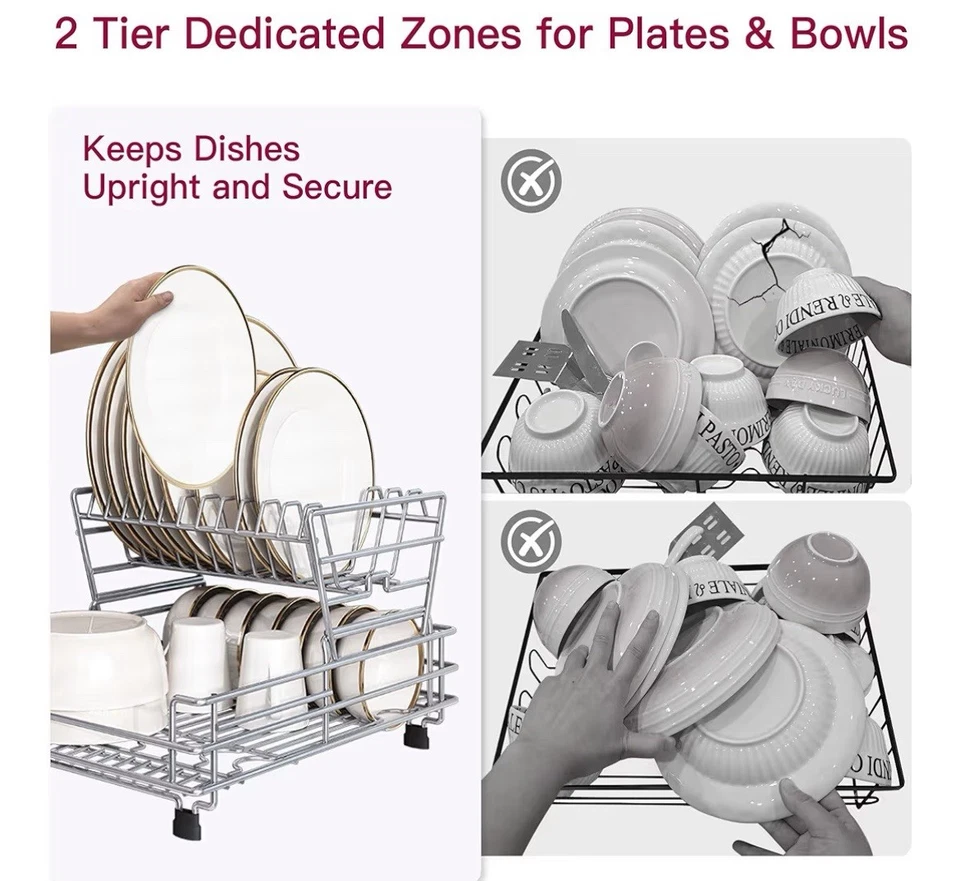 Estante de secado de escurridores de platos grandes de acero inoxidable de 2 niveles para rojo, 2 niveles [FL] Foto 2 de 4