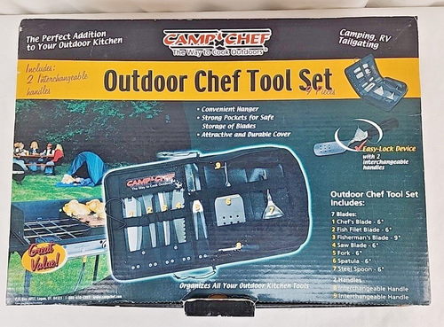 NEU Camp Chef 9tlg Outdoor Koch Werkzeug Utensilien Set Edelstahl mit Tragetasche - Bild 2 von 13