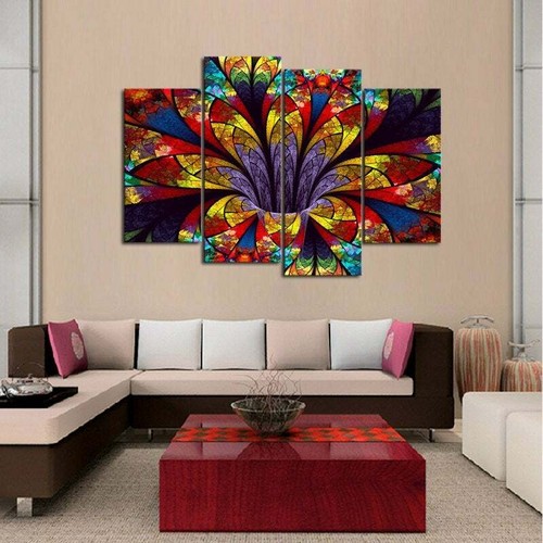 Multi Panel Print Lotus Stained Glass Canvas Flower Cannabis Wall Art 5 Piece - Picture 2 of 11