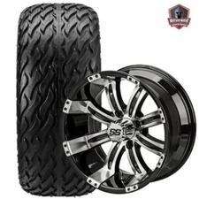12" Casino Machined Black Golf Cart Wheels and Tires Combo (215/35-12) Set of 4