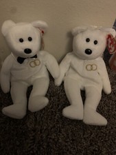 MR  MRS WEDDING PLUSH BEARS IN WHITE TY THE BEANIE BABIES COLLECTION RETIRED