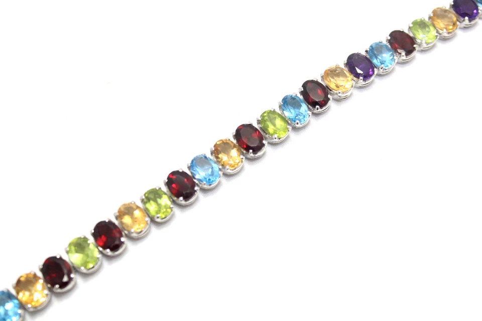 Bracelet Silver Sterling 925 Jewelry Topaz Peridot Amethyst Garnet GemStone F758 - Image 4 of 4