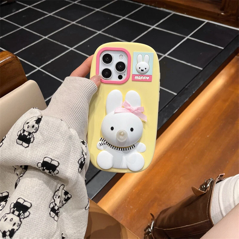 For iPhone 16 15 14 13 Pro Max 3D Bubble-blowing Miffy Bunny Silicone Phone Case - Image 2 of 4