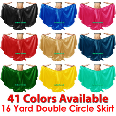Satin 16 Yard Double Circle Skirt Belly Dance Gypsy Tribal Flamenco Boho Jupe IN - Foto 8