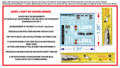 Nissan Skyline Liberty Walk White Toner Water Slide Decal Set 1/64 For Hot Wheel