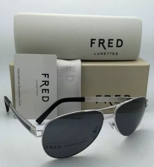 New Polarized FRED LUNETTES Sunglasses HAWAI C6 8427 918 Palladium Silver w Grey
