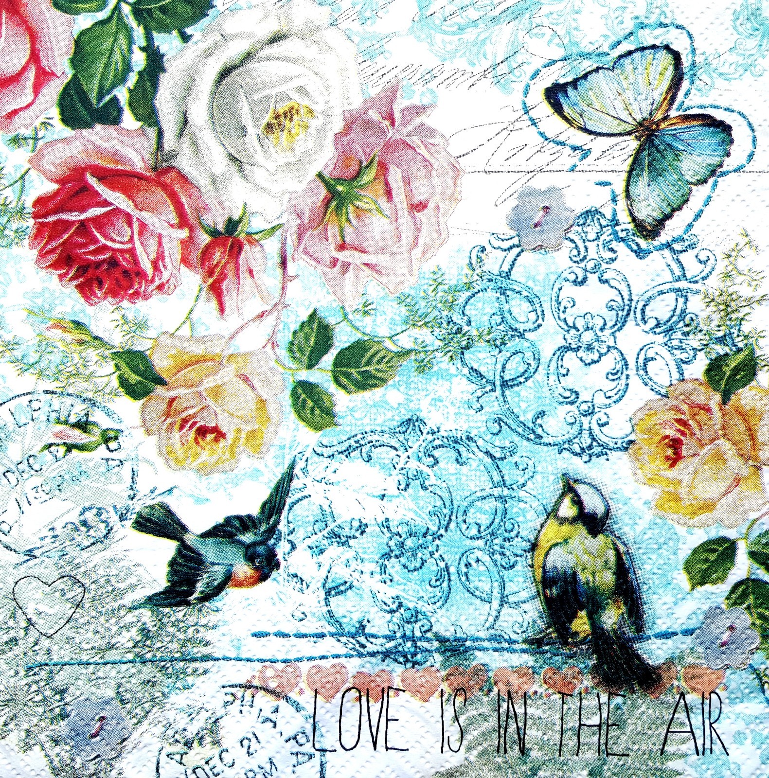 4 Lunch Paper Napkins Decoupage Craft Vintage Napkin Blue Romance ...