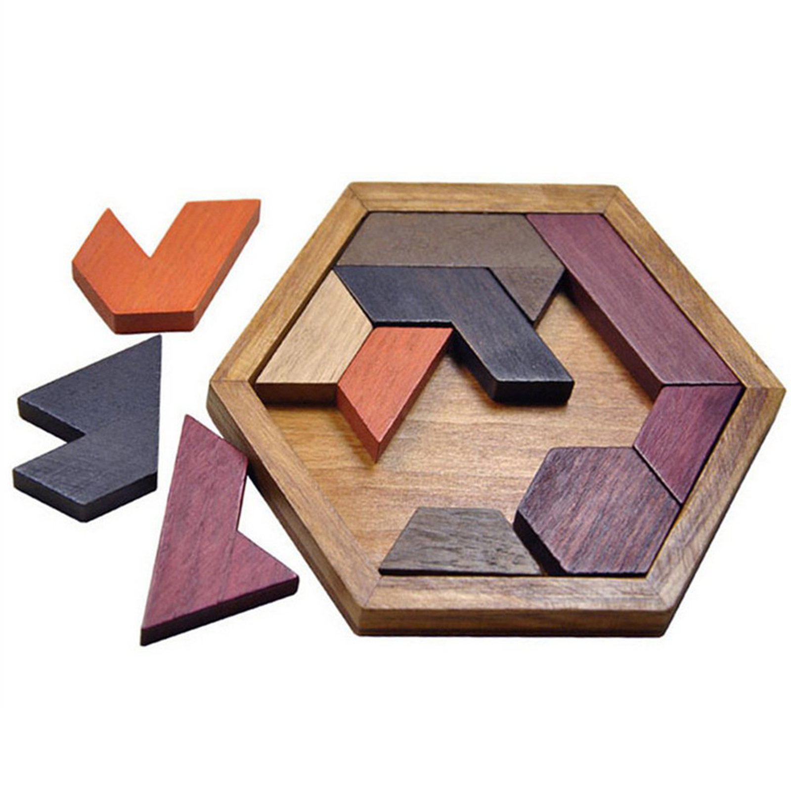 Wooden Tangram Puzzle Set Brain Teaser Geometric Block Logic IQ Montessori Toy