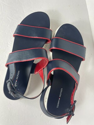 Tommy Hilfiger Double Strap Navy Blue Sandals Platforms Size 10