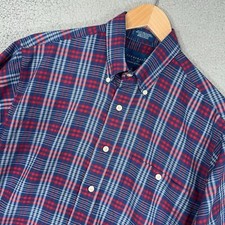 Vintage 80s Towncraft Shirt Men Small Blue Red plaid Wrinkle Free rockabilly