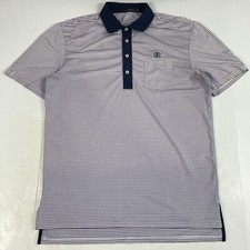 RLX Ralph Lauren Polo Shirt Mens Medium Purple Short Sleeve Golf Golfing Striped