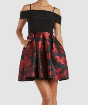 Morgan & Company Off-The-Shoulder Dress (11, Black/Red)