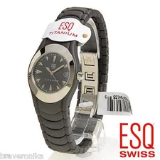 ESQ BRILLIANT GREY TITANIUM DATE QUARTZ LADIES WATCH. BRAND NEW