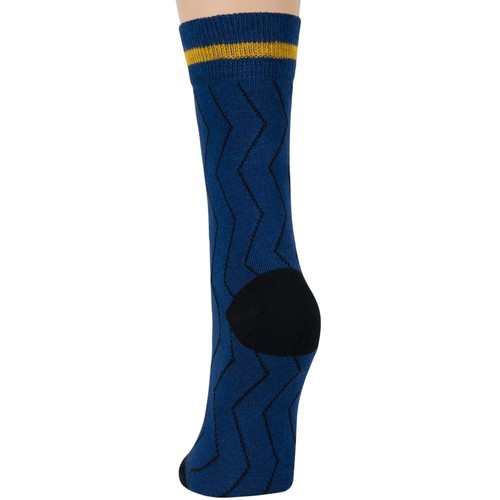 Women Cotton Crew Socks-4 Pack Large- Geometric Pattern-Blue Gold Yellow - Picture 10 of 13