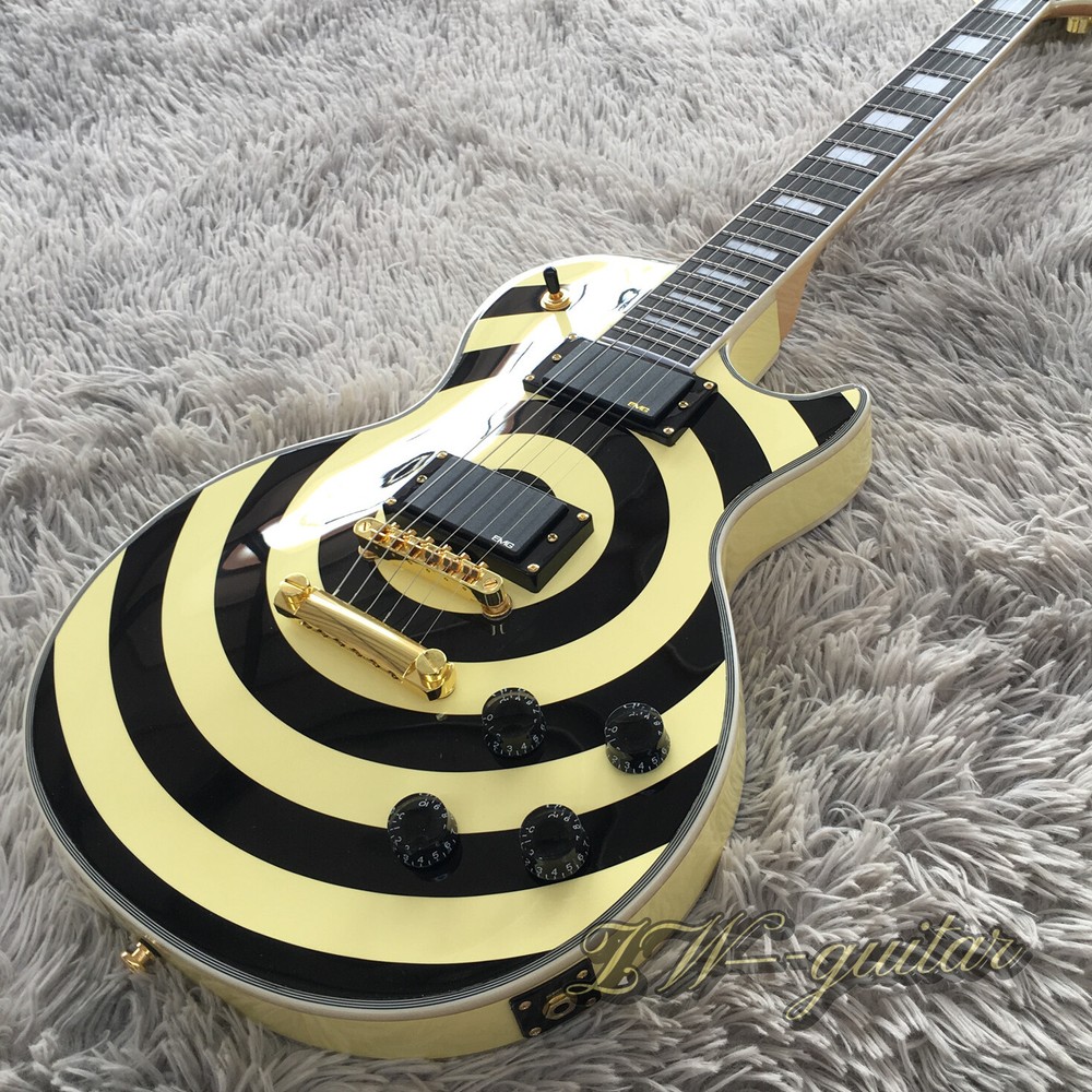Zakk Wylde LP Electric Guitar Yellow Bullseye Mahogany Body HH Gold Hardware