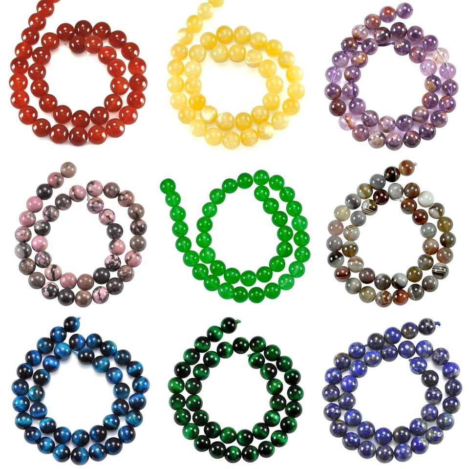 Natural Gemstone Round Beads Genuine Stone Beads 10mm Jewellery Making UK Strand
