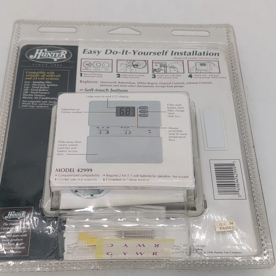 Hunter Thermostat Digital Electronic Just Right Heat & Cool Model 42999 LCD New - Image 4 of 4