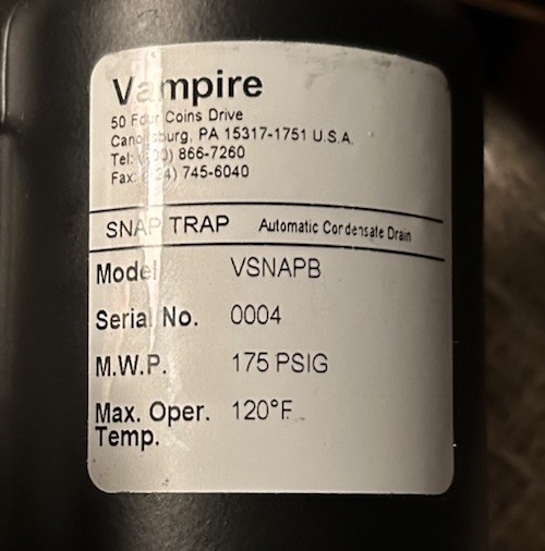 New VAMPIRE Snap Trap Automatic Condensation Drain VSNAPB Valve 175 PSIG