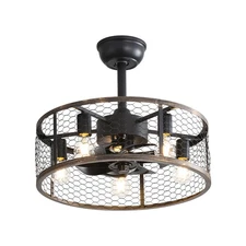 20" Ceiling Fan with Light Black Caged Farmhouse Rustic Fandelier Remote Control