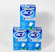 3 ACT Dry Mouth Moisturizing Gum with Xylitol Sugar-Free Soothing Mint 20 Pieces