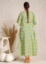Block Print Kaftan Dress  Bohemian Cotton Lounge Wear | Free Size  cotton  Dress