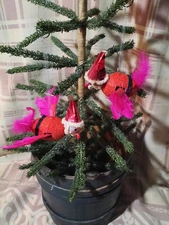 2  MCM Vintage HOLT HOWARD Japan Flying Santa w/Feather Wings Ornaments HH Box