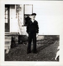 WW2 Photo of Young U.S. Navy Sailor in Uniform at Home