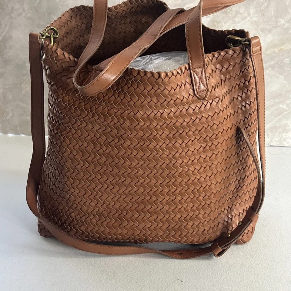 Madewell Leather Tote The Medium Transport Tote Woven Leather Burnished Caramel - Image 2 of 4
